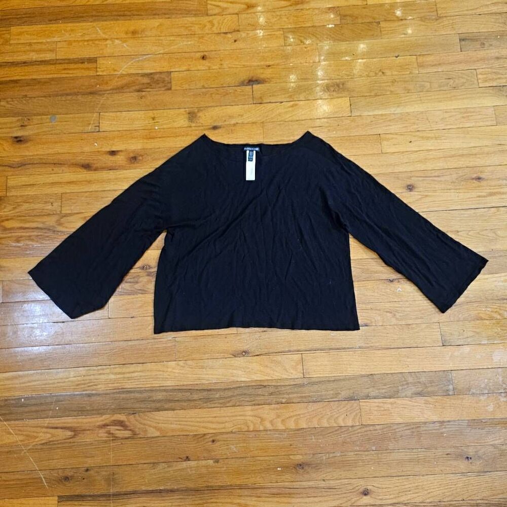 Eileen Fisher Black Jersey Knit Tunic Top Long Sleeve Medium